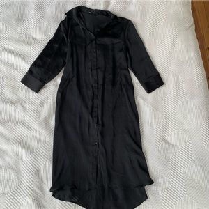 Zara Black Midi Button Up Silk Dress
